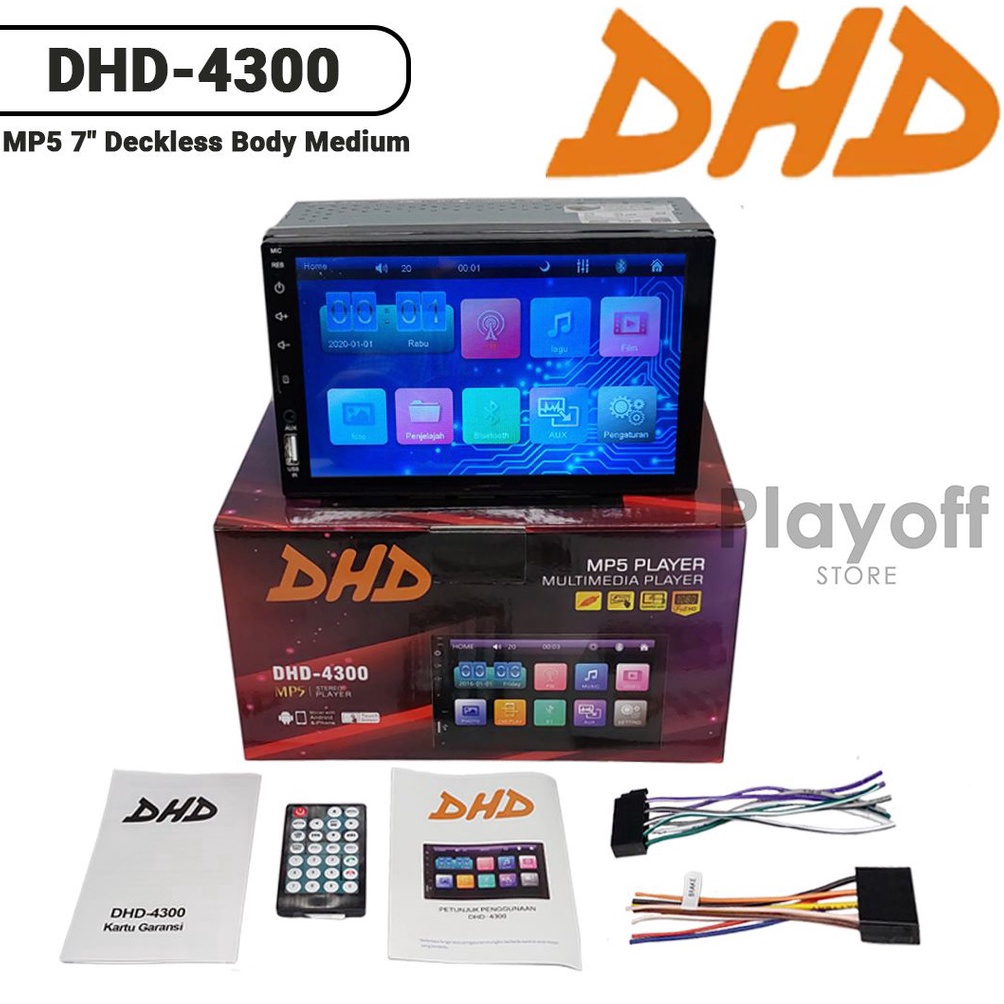 Kekinian.. Head Unit Double Din Body Panjang MP5 7 inch MirrorLink DHD-4300 Bluetooth Full Glass Tou