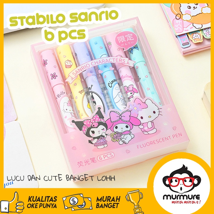 

R3ady St0ck MURMURE | STABILO SANRIO ISI 6PCS HIGHLIGHTER SET KUROMI MYMELODY KITTY Harga mantul