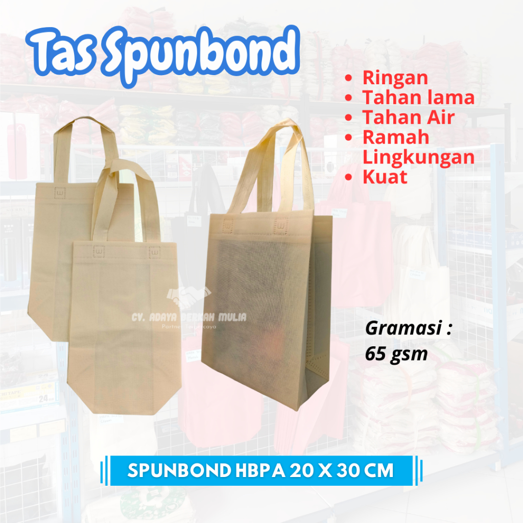 

Tas Spunbond HBPA 20x30/ Tas Kondangan/ Tas Souvenir/ Tas Packaging Produk/ Tas Kain Jinjing Cream/ Tas Kain Mini/ Tas Hadiah