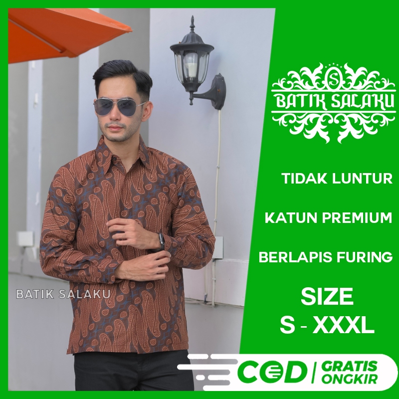 Kemeja Batik Pria Lengan Panjang 06 Baju BATIK SALAKU Premium Cocok Untuk Pesta Kantor Kondangan Lam