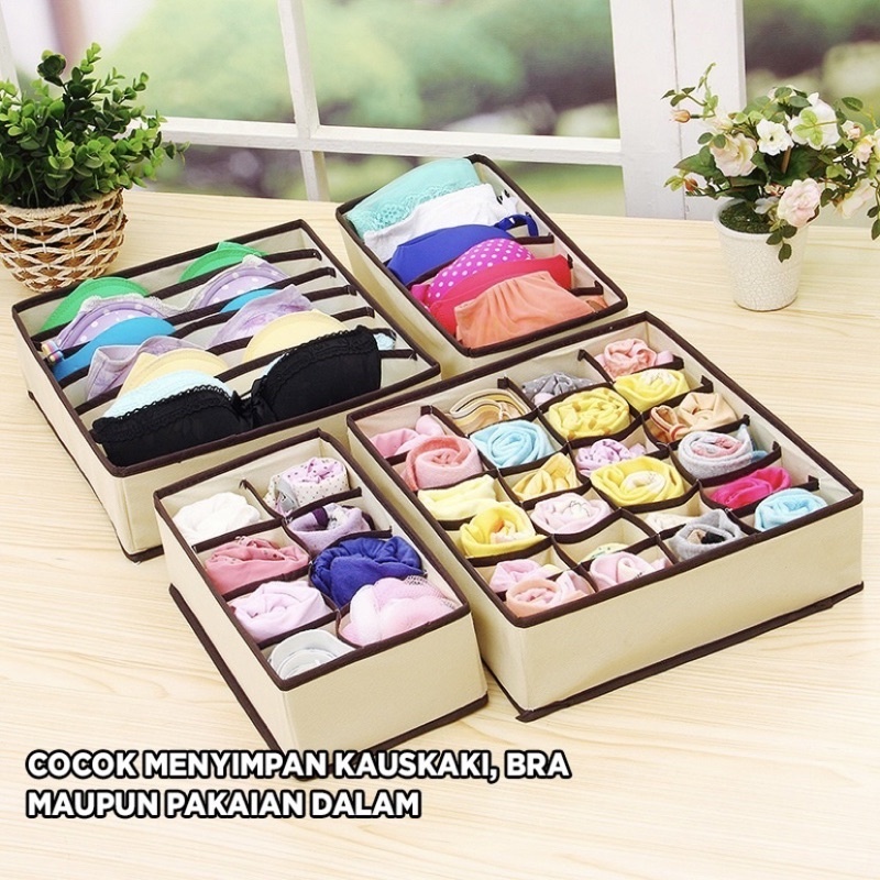 Kotak Penyimpanan Serbaguna Organizer Kain Sekat Laci Lemari Tempat Penyimpanan Celana Dalam Kaos Ka
