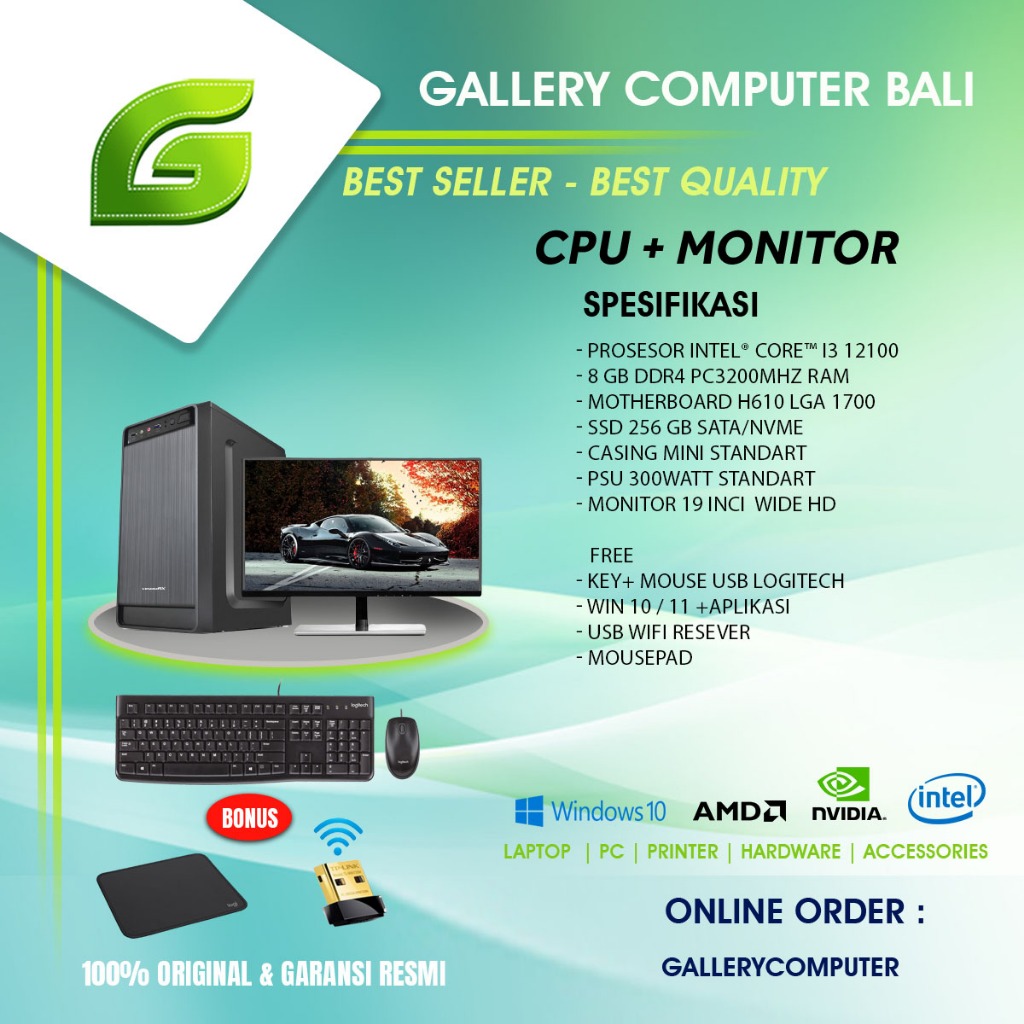 ( cpu dan monitor 19inci ) komputer pc rakitan intel core i3 gen 12