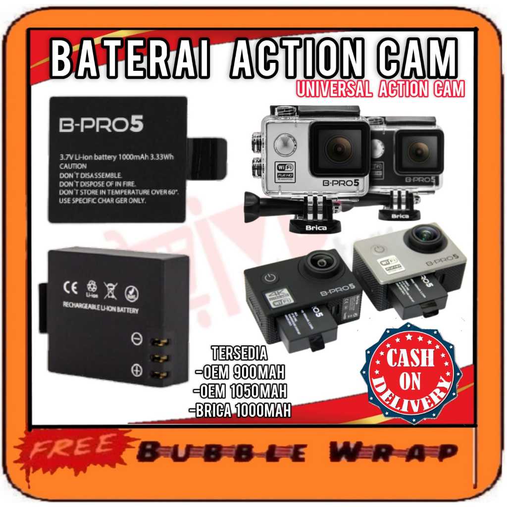 Baterai Action cam batrai action camera untuk actioncam Original Brica Bpro 5 Eken Sbox Kogan SJCAM 4k bpro-5 alpha edition Lite AE 2 II  AE 2s IIs AE3s AEIIIs