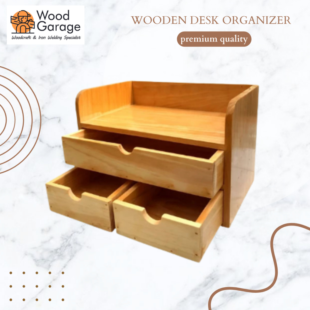 Wooden desk organizer / tempat pensil & peralatan kantor serbaguna