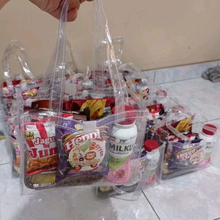 

Tas snack ulang tahun/ tedak siten full mika bening mini Tinggi 15 cm