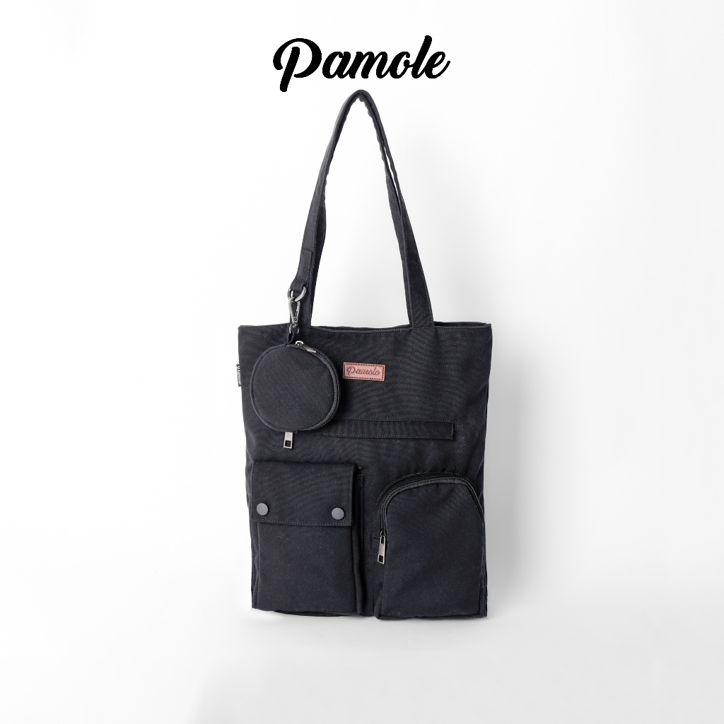 Pamole - Tas Tote Bag Waterproof Bahan Kanvas Premium Penutup Resleting - Unisex - Olie Series