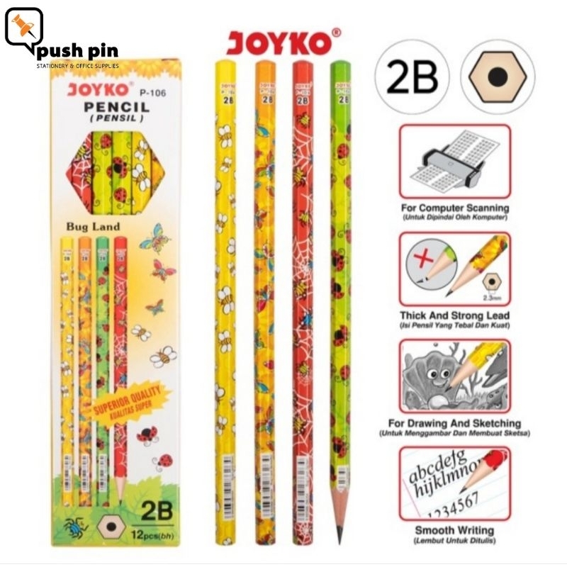 

Joyko Pencil Pensil P-106 2B Bug Land 1 BOX 12 PCS