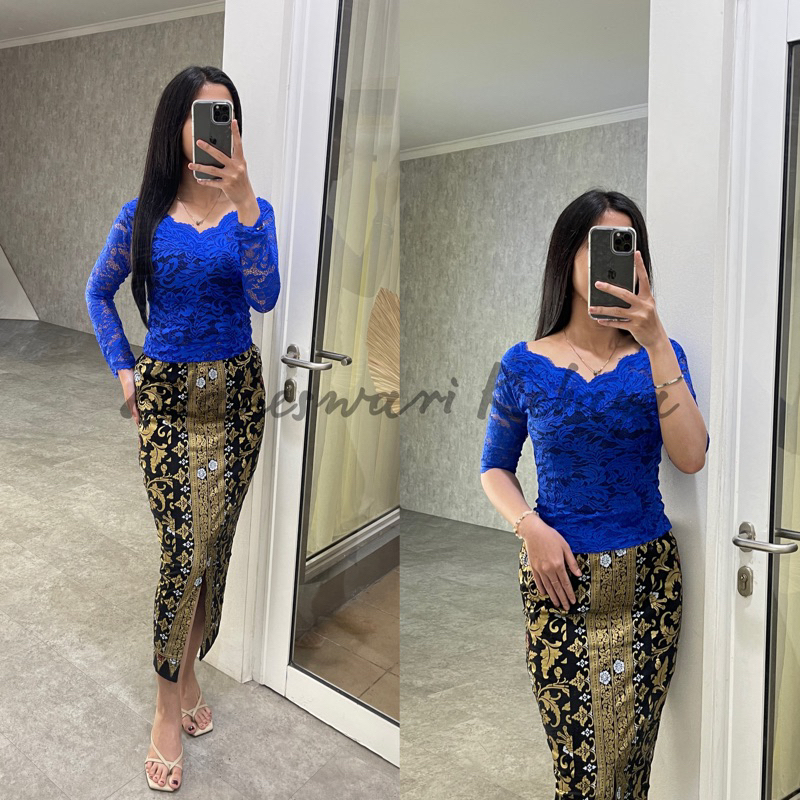Kebaya Bali Set Brukat Sabrina Biru Elektrik