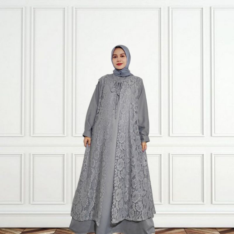 Clara Long Outer Cardigan Brukat Tunik Oversized Jumbo Pesta Kondangan Premium | Outerwear Brokat Ba