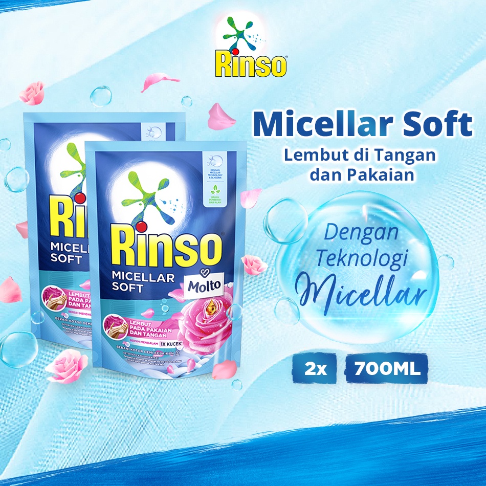 [KODE PRODUK Y99ZG8957] Rinso Molto Detergen Cair Micellar Soft 700ml Twinpack