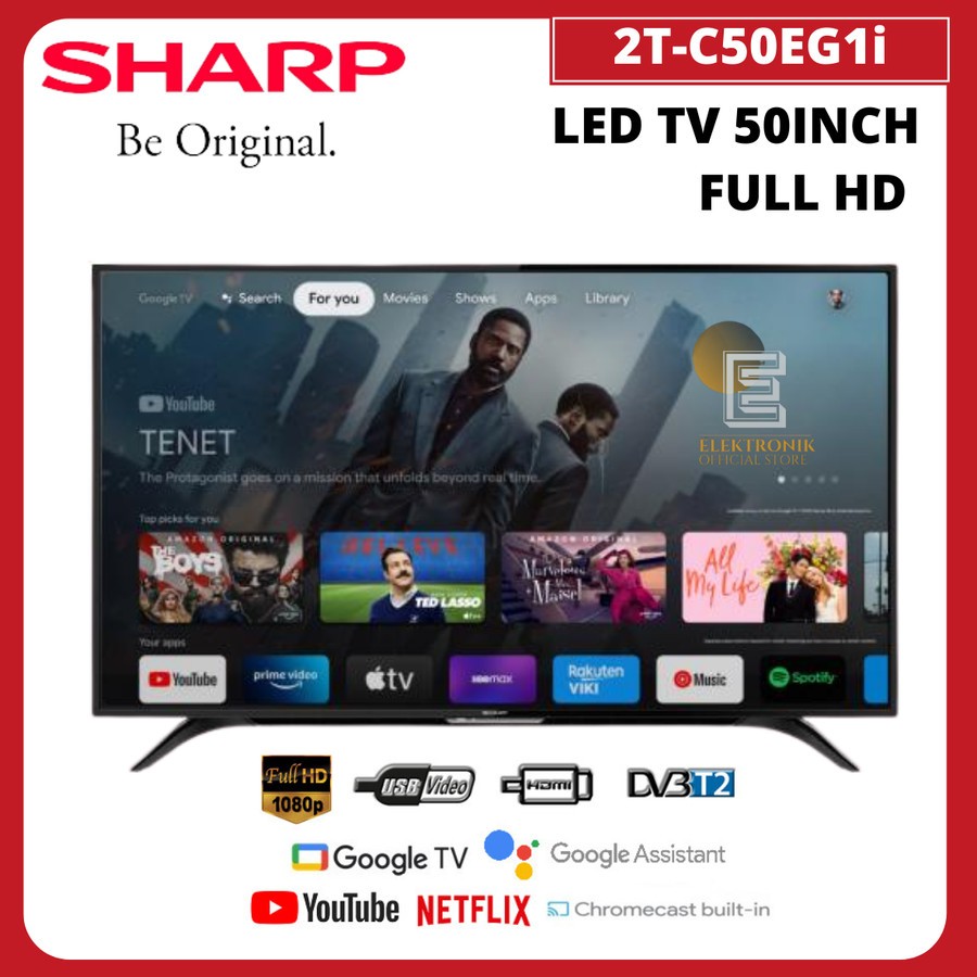 Sharp 2TC50EG1I LED TV Digital 50 Inch Full HD X2 Revelation Engine Azan Reminder Aquos Series Googl