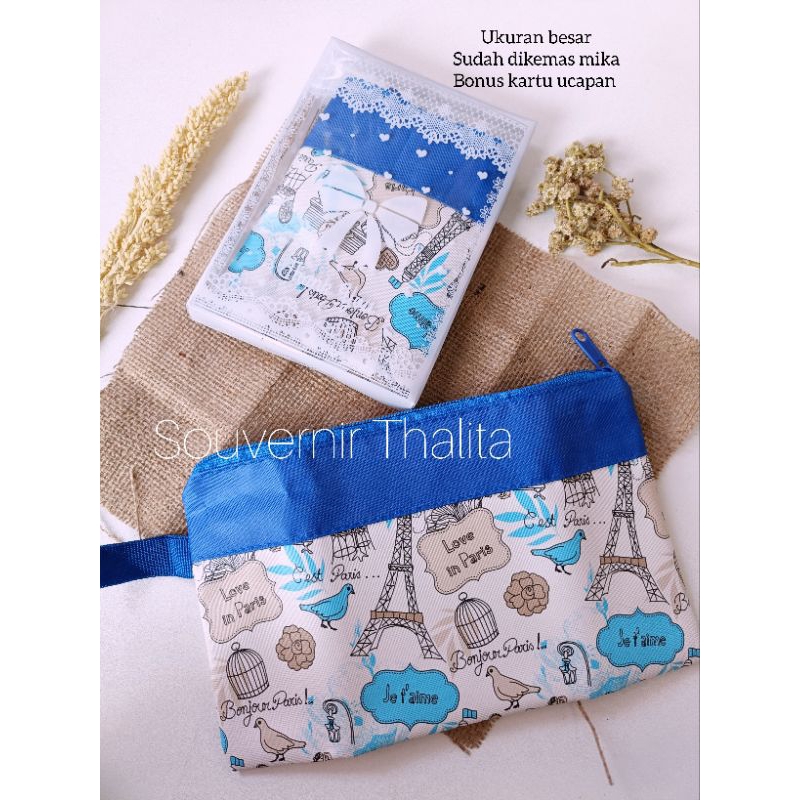Souvenir pernikahan Dompet Pouch motif Paris kemas mika 50 pcs