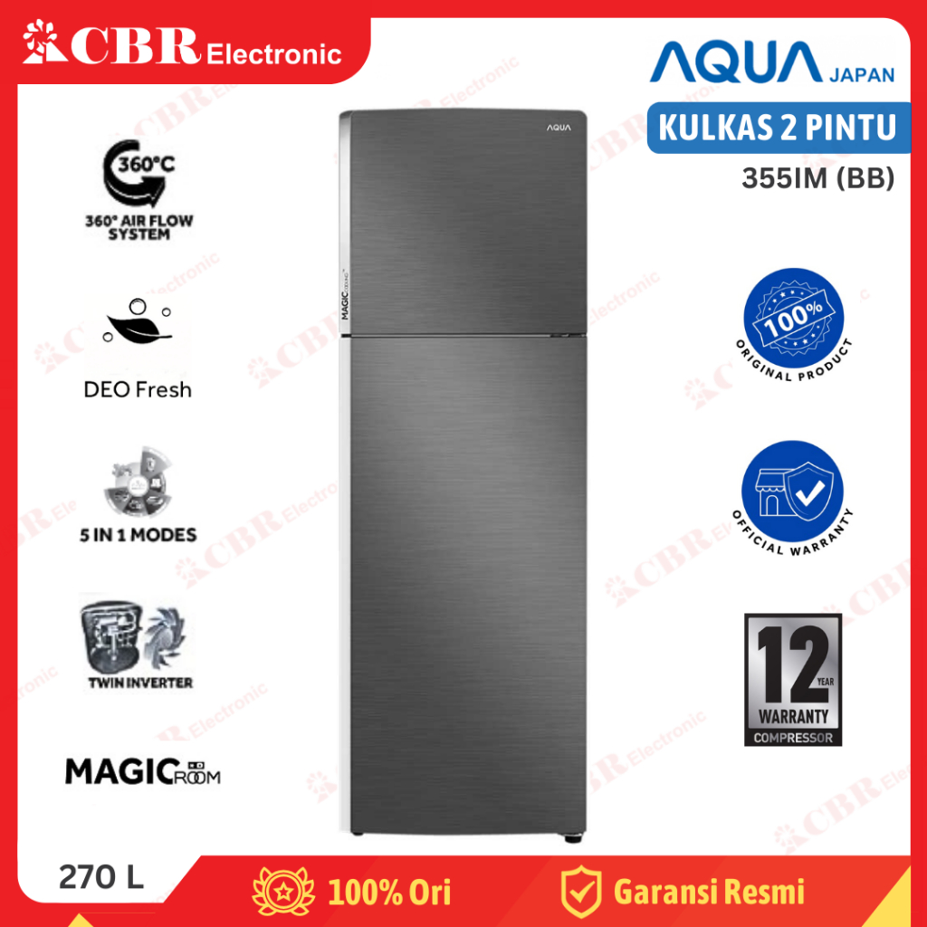 Kulkas AQUA 2 Pintu AQR-355IM (BB) 270 L