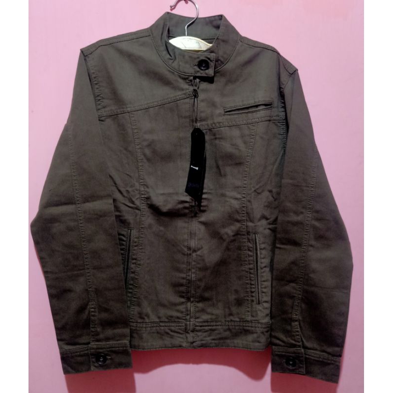 Jaket bahan katun warna hijau army produk EMBA original size M