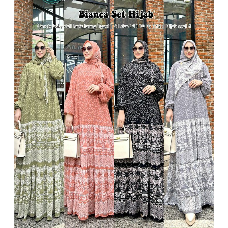 Bianca Set Hijab segi 4/fashion muslik/pusat gamis