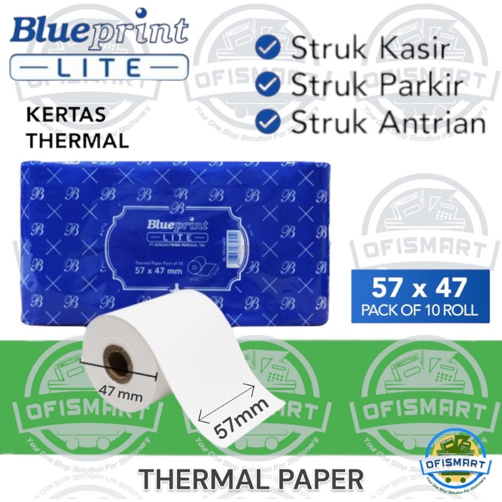 

Blueprint Lite Kertas Struk Thermal Paper 57x47 mm | @1Pack=10RoL