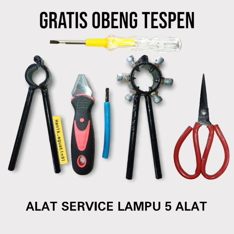 Tang Pembuka Lampu Drat Penitik Drat Bohlan Lampu Ulir Pencongkel Gunting 5 Alat Hk