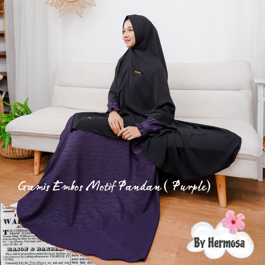 [Gamis hermosa]Gamis hermosa embos motif pandan teracota sage dusty dark grey hitam ungu hijau putih