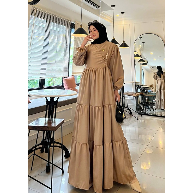 SHELLA DRESS ARMANI SILK POLOS LD110 / DRESS GAMIS SUSUN RUFEL / DRESS JUMBO ARMANI SILK LENGAN KARE