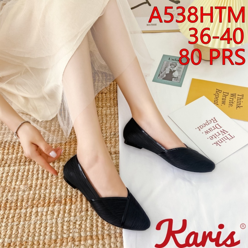 Sepatu Sandal Wanita Flat Shoes Jelly Merk Karis Full Hitam A538