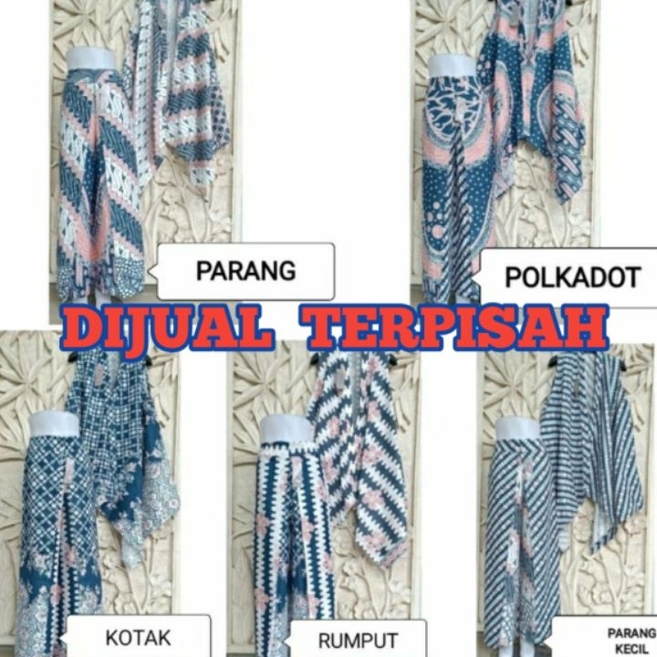 [KODE PRBKH] ONE SET CARDIGAN VEST OUTER CELANA LAYER BATIK MOTIF BIRU CELANA PANJANG WANITA SET PRE