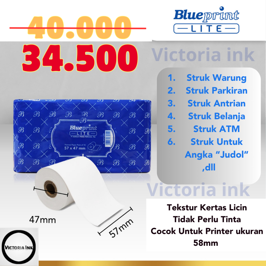 

lkjj 57X47 KERTAS KASIR STRUK KERTAS THERMAL TERMAL EDC PPOB BLUEPRINT Lite 57x47 58 X 47 58mm