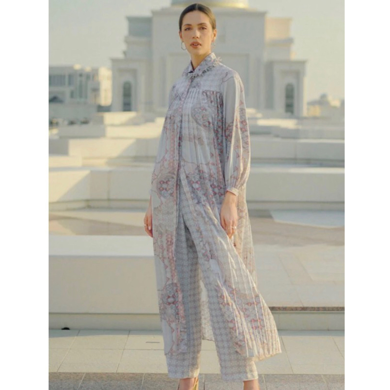 Benang jarum festive pleated shirt dress buttonscarves