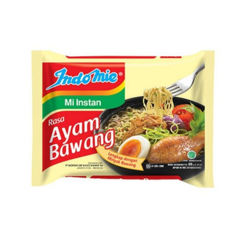 

Indomie ayam bawang 70gr per pcs 5 bungkus