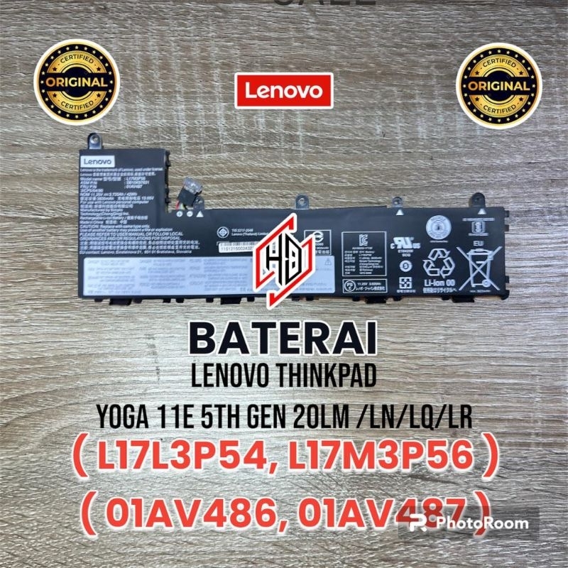 Battery Baterai ORIGINAL Lenovo ThinkPad Yoga 11e 5th Gen 01AV486
