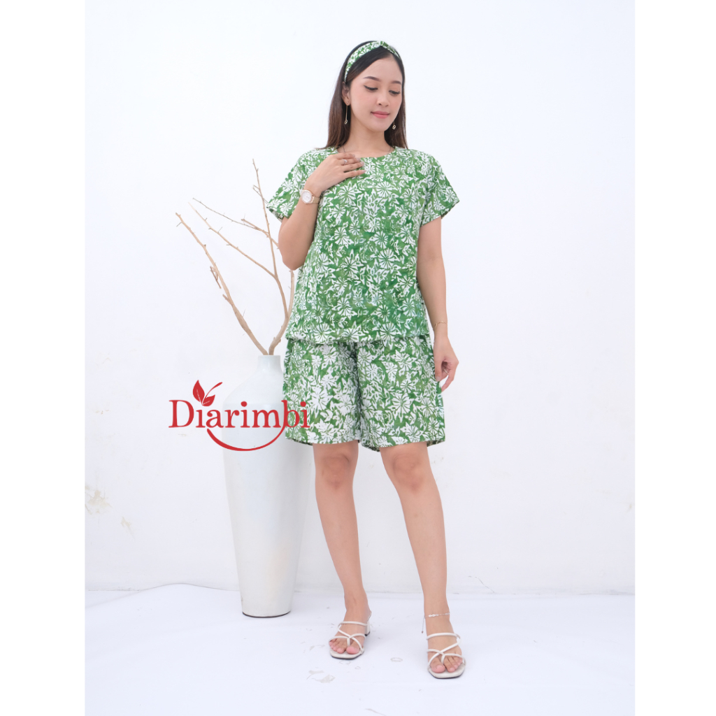 DIARIMBI - One Set Wanita setelan pendek babydoll pendek motif cap asli