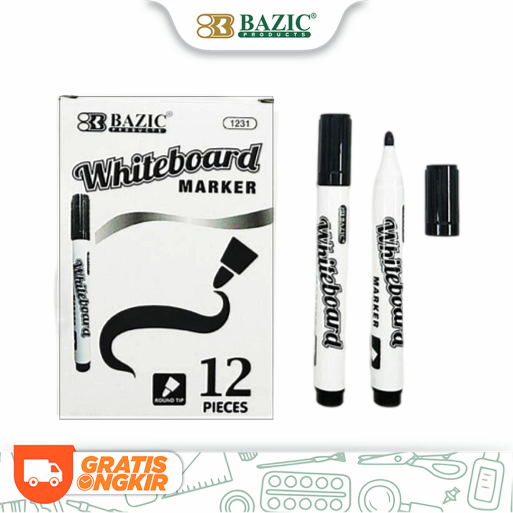 

Bazic Whiteboard Marker Black (12/Pak) - Spidol Papan Tulis Warna Hitam