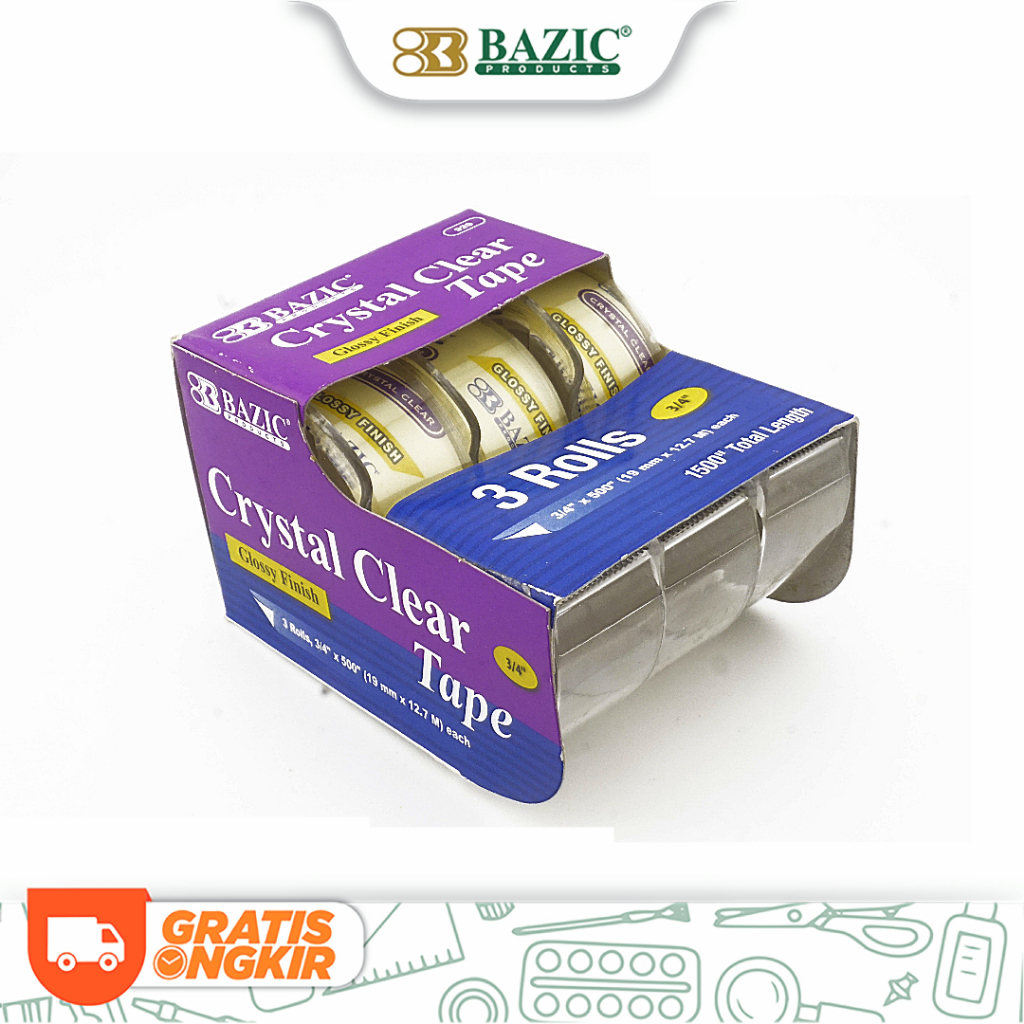 

Bazic Crystal Clear Tape Glossy Finish 3 Rolls - Selotip