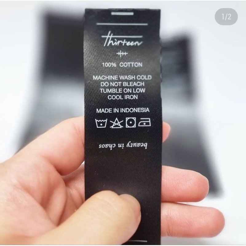

label baju tag wash custom brand sendiri bahan satin hitam lebar 3cm minimal 500pcs