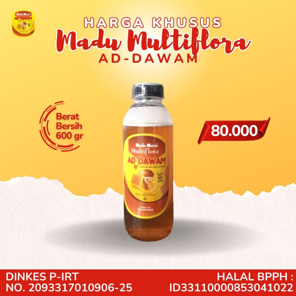 

Madu Multiflora Ad-dawam 600 gr (harga spesial)