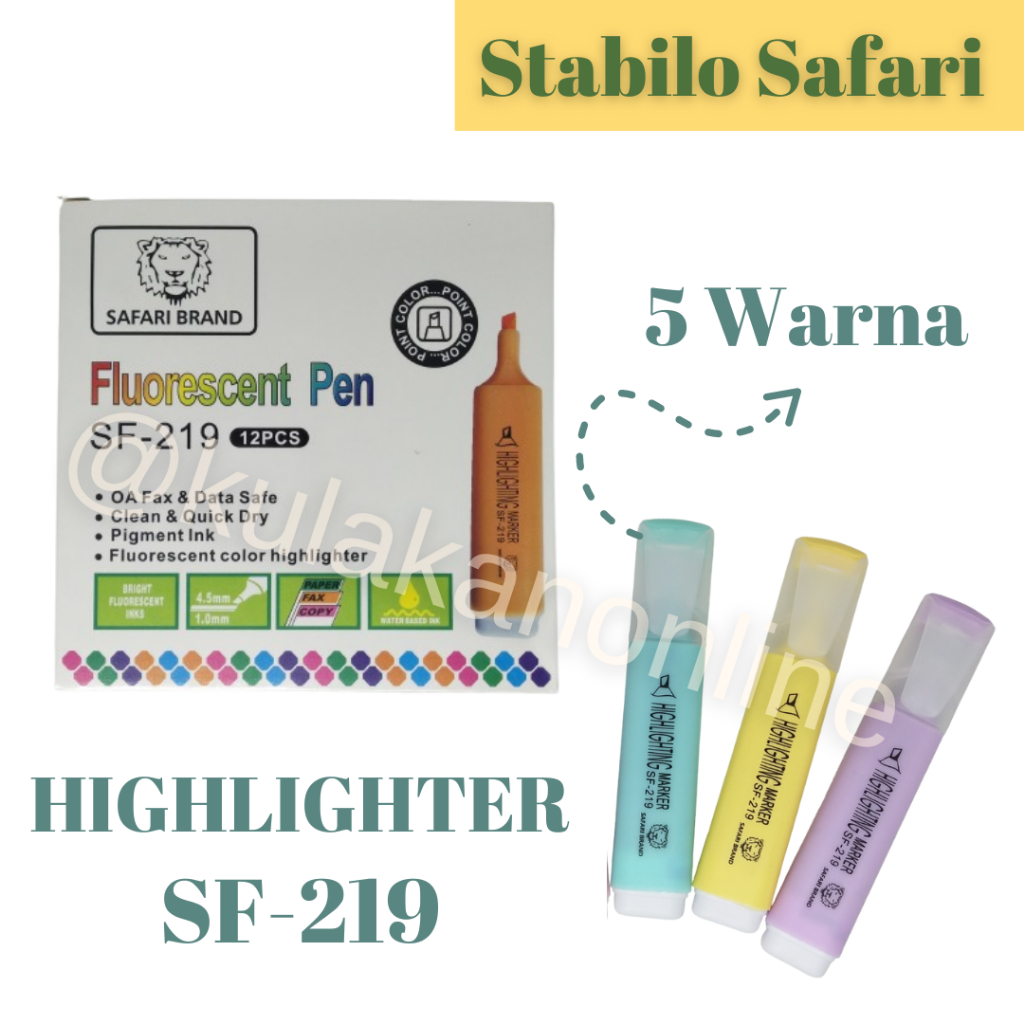

Highlighter FLuorescent Pen Stabilo Pastel Color SF-219 (1 Pak isi 12 pcs)