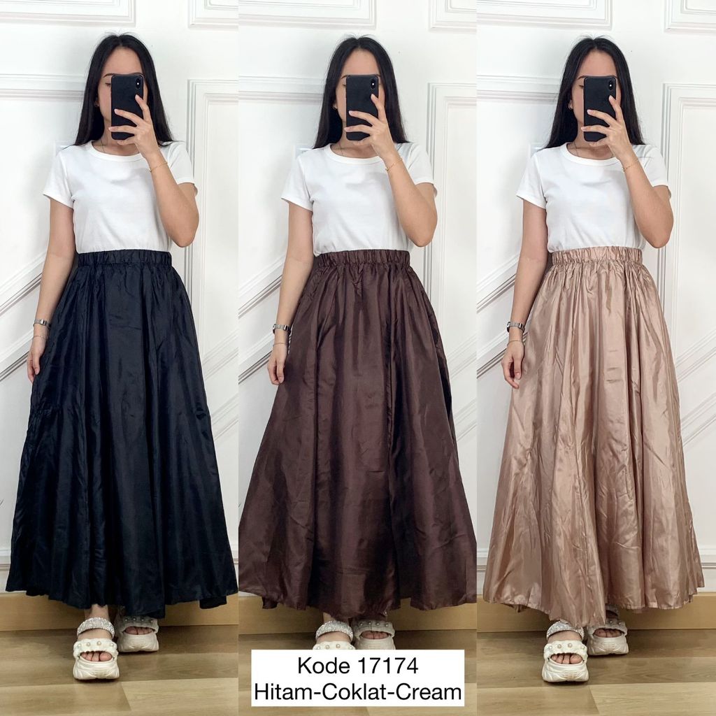 17174 ROK SLIKY ORGANZA POLOS FULL PINGGANGNYA KARET KELILING MODEL ROK A NGEMBANG PREMIUM WANITA BA