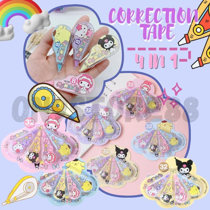 

Correction Tape Sanrio 4 IN 1 / Pita Koreksi Sanrio Murah 1 set 4pcs