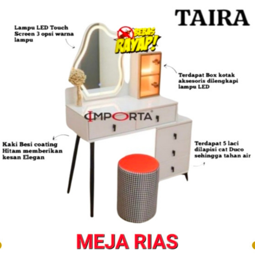 IMPORTA Meja Rias Lampu LED / Meja Rias Kekinian / Meja Rias Ala Korea / Meja Rias Import Taira Dres