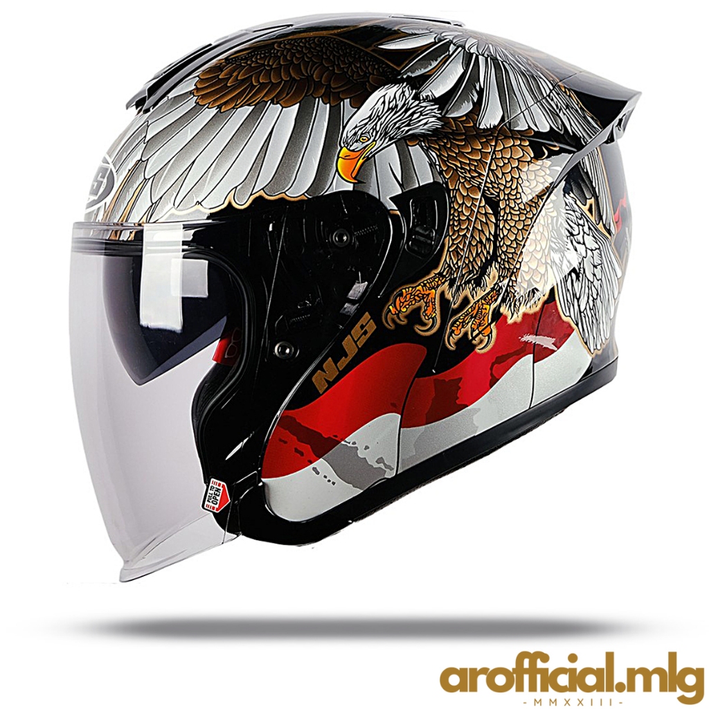 Helm NJS KAIROZ MOTIF GARUDA Double Visor - Helm Half Face Pria Wanita Dewasa Original SNI