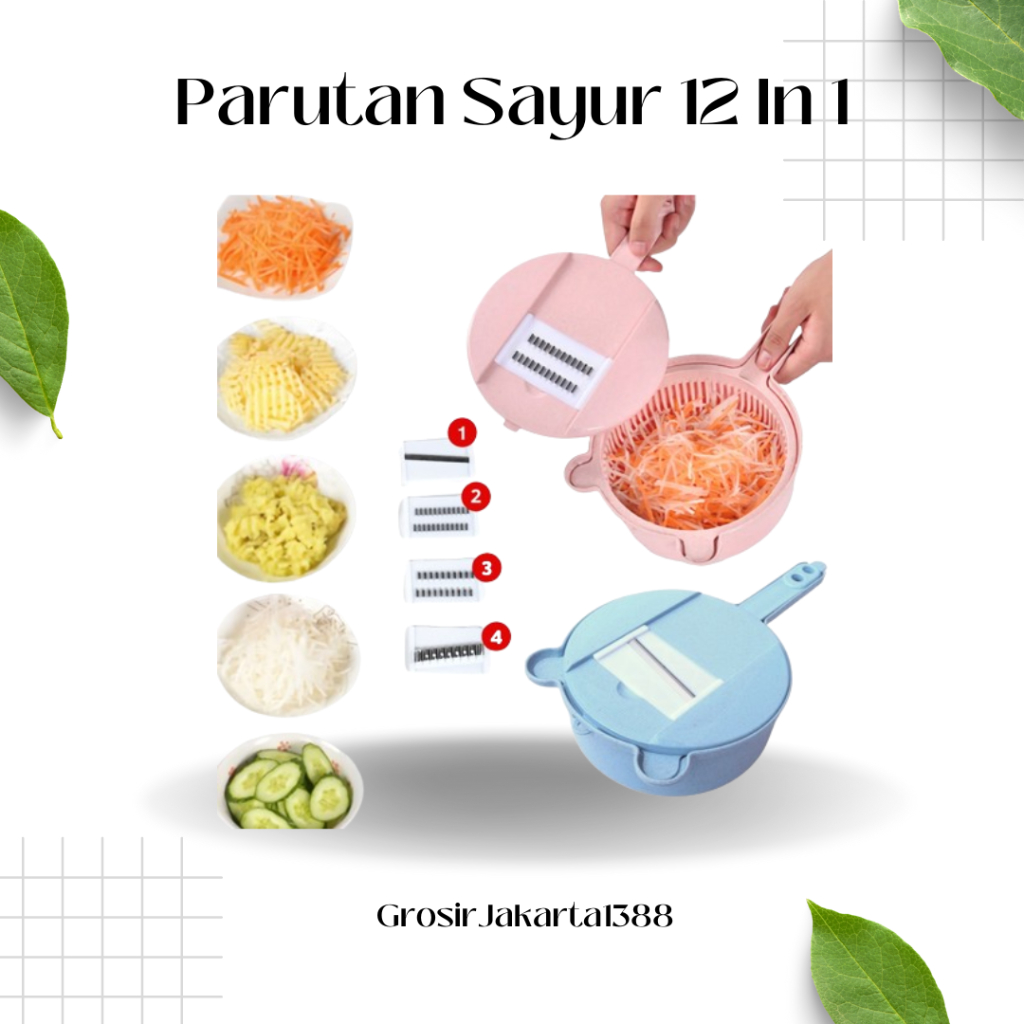 Parutan Serbaguna 12 In 1 Pemotong Kentang Parutan Wortel / Alat Pemotong Sayur Multifungsi