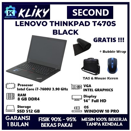 Laptop Lenovo T470s core i7 ram 8gb ssd 512 gb