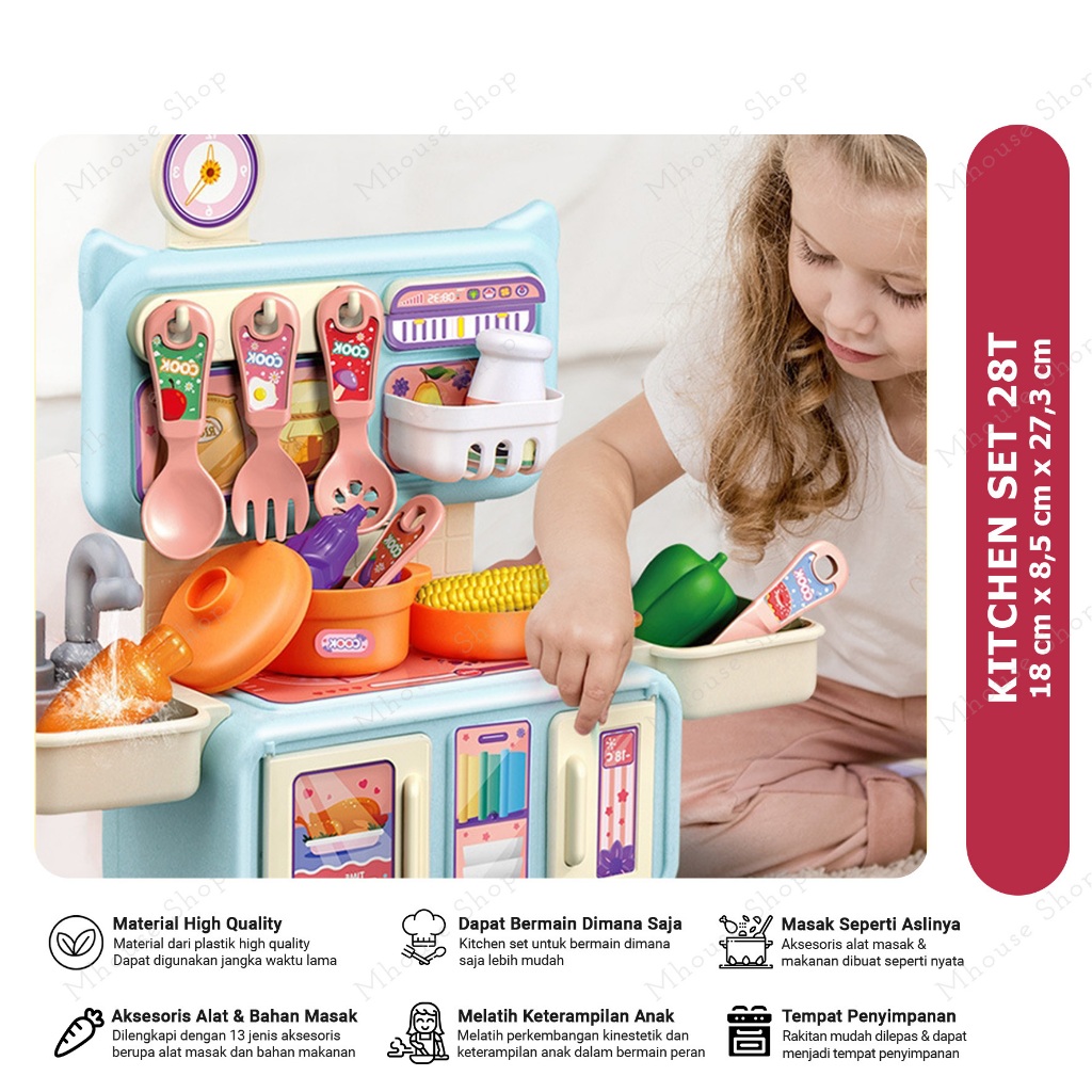 KITCHEN SET MINI 28T / MAINAN PERAN KOKI CHEF / PRETEND PLAY SENSORY PLAY / MAINAN MASAK MASAKAN ANA