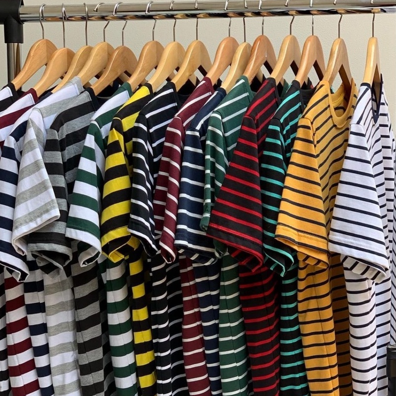 Kaos Salur Baju Pria & Wanita Unisex Garis-Garis Bahan Distro