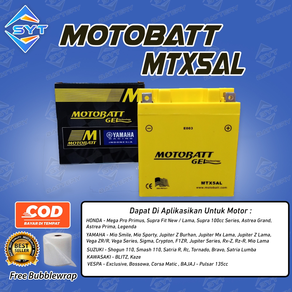 Aki Motor Vega R, Vega ZR, Vega R/ZR New Motobatt MTX5AL Aki Kering Gel