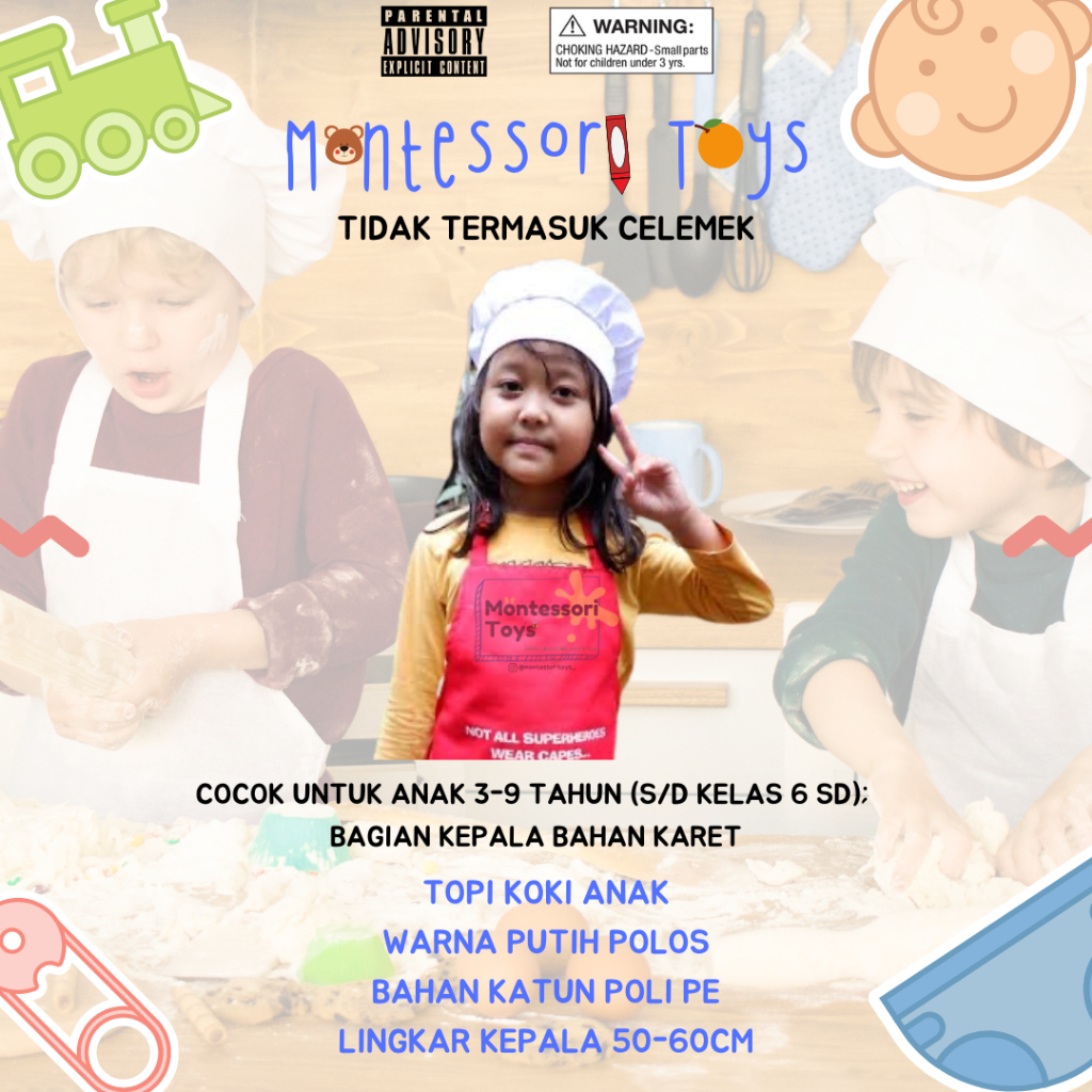 TOPI KOKI BATITA / ANAK KELAS MEMASAK BAHAN KATUN POLI PE