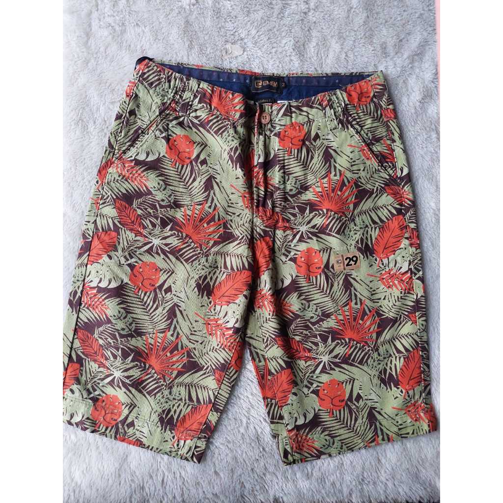 Celana Pendek Pria EMBA ORIGINAL 100% Bahan Katun Premium Warna Hijau Motif Bunga