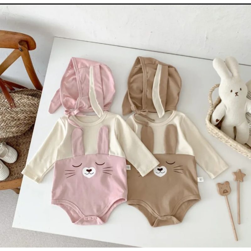 baju bayi newborn import set romper jumper topi bayi kembar import lucu - setelan baju jumper romper