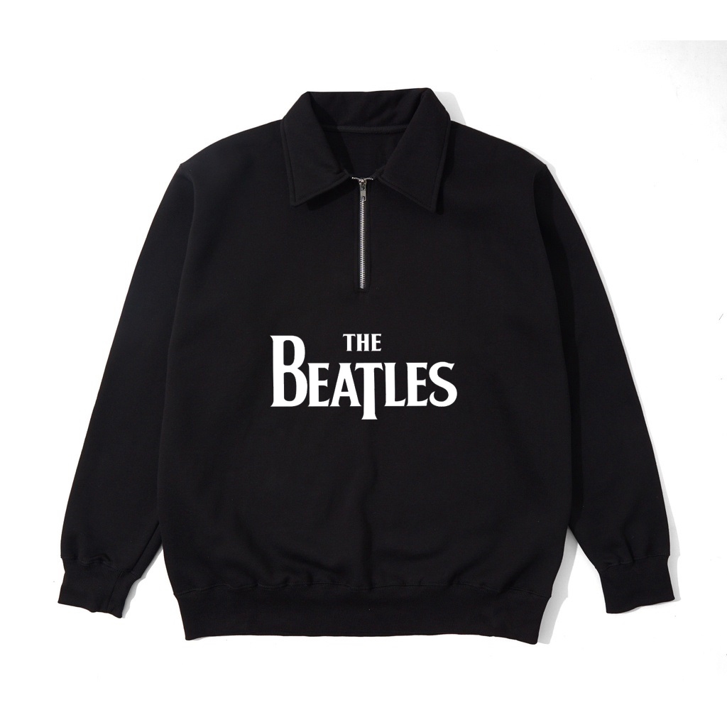 THE BEATLES Jaket Rugby Pria & Wanita Unisex Casual Sweater  Warna Hitam Simple Cotton Fleece Premiu