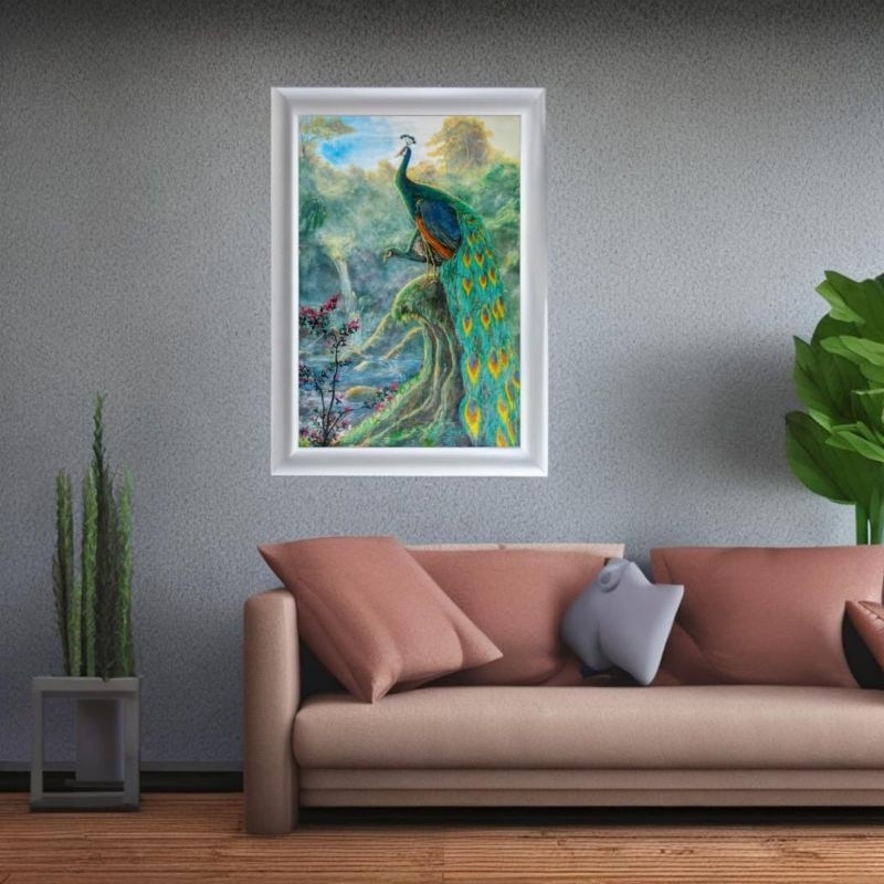 LUKISAN BURUNG MERAK. LUKISAN TANGAN ASLI