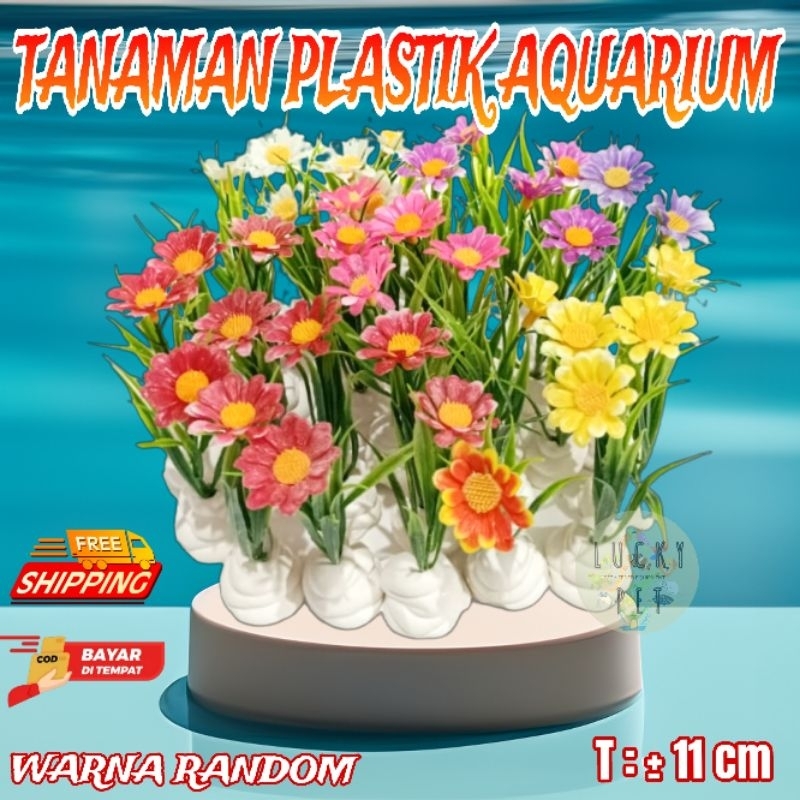 Tanaman plastik bunga matahari palsu aquarium akuarium ikan aquascape kandang hewan artificial plant